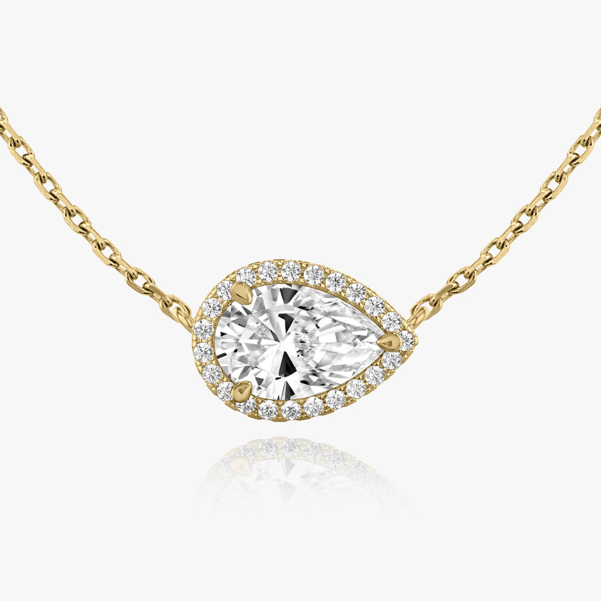 Pear Halo 14K Gold Necklace w. Lab-Grown Diamonds
