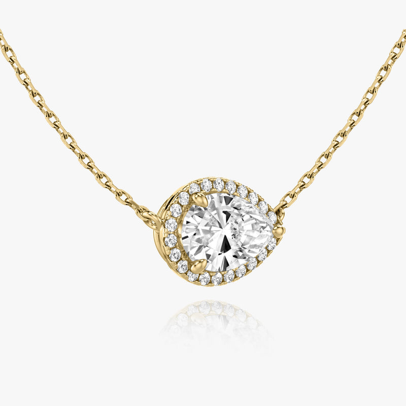 Pear Halo 14K Gold Necklace w. Lab-Grown Diamonds