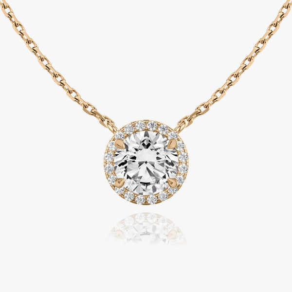 Halskette aus 14K Rosegold I Rundes Halo-Design I Labor-Diamanten