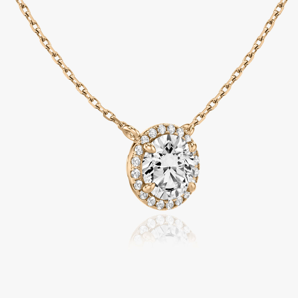 Brilliant Round Halo 14K Rosegold Necklace w. Lab-Grown Diamonds