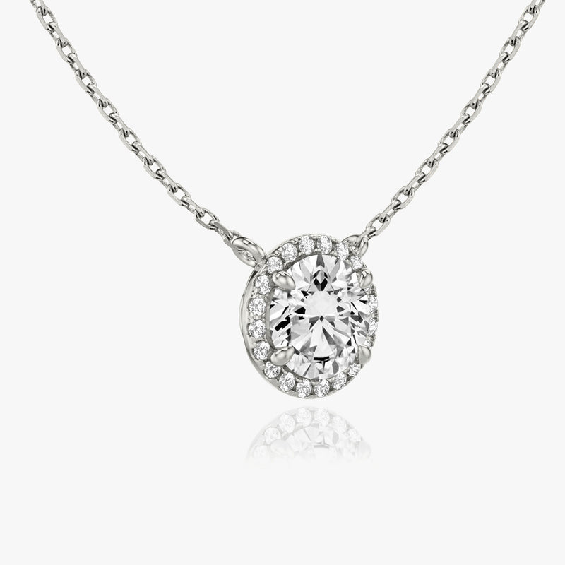 Brilliant Round Halo 14K Whitegold Necklace w. Lab-Grown Diamonds