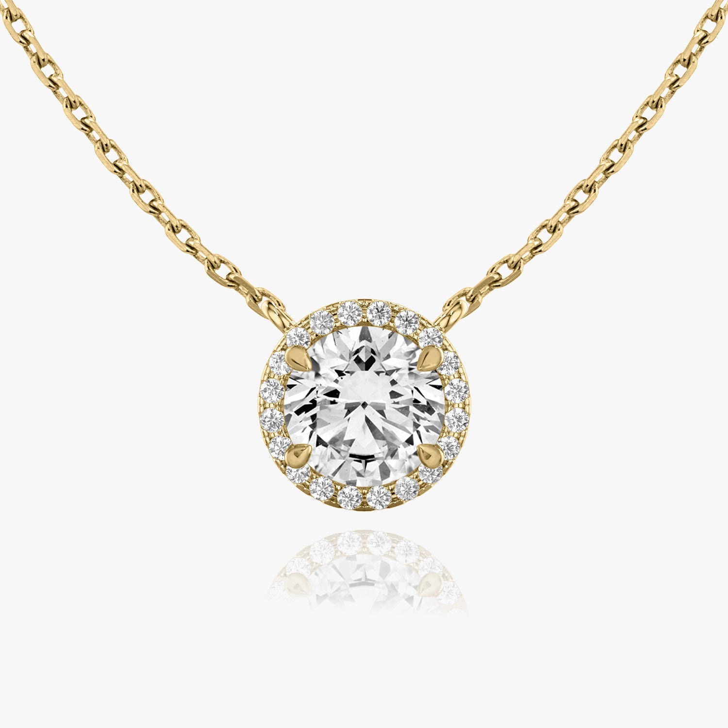 Brilliant Round Halo 14K Gold Necklace w. Lab-Grown Diamonds
