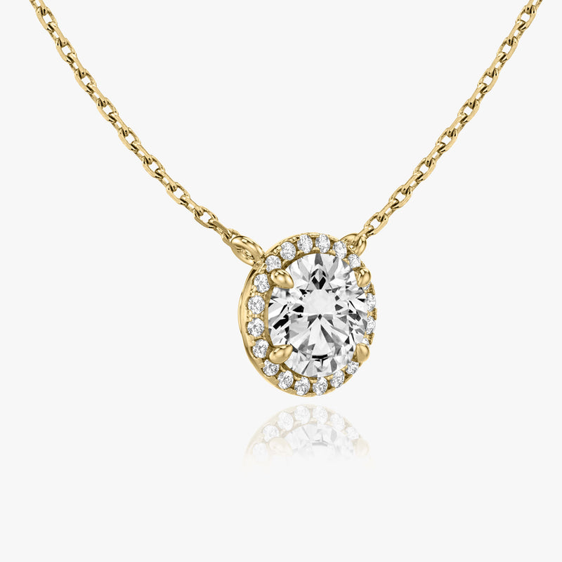 Brilliant Round Halo 14K Gold Necklace w. Lab-Grown Diamonds
