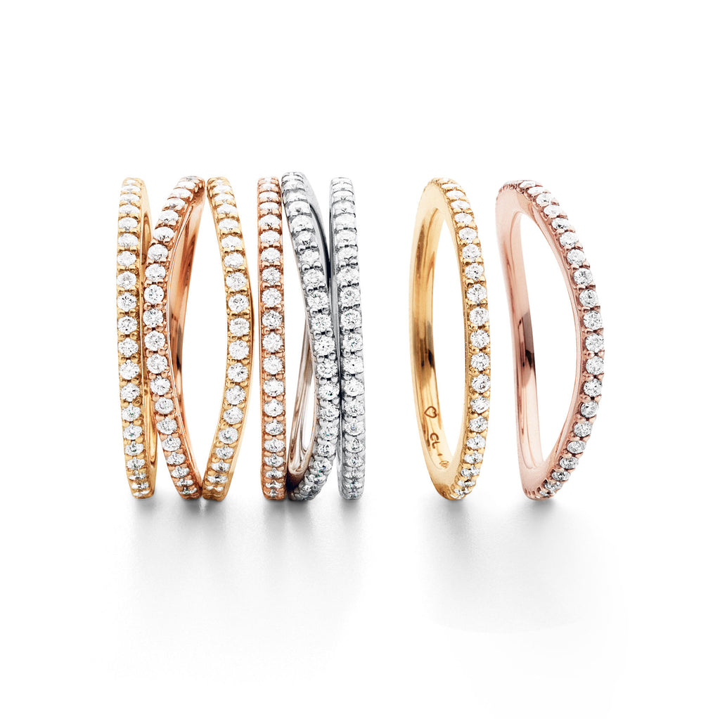 Love Bands Curved 18K Gold Ring w. Diamonds