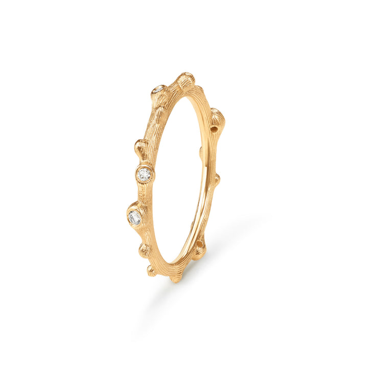 Nature 18K Gold Ring w. Diamonds