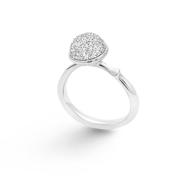 Medium Lotus Pavé 18K Hvidguld Ring m. Diamanter