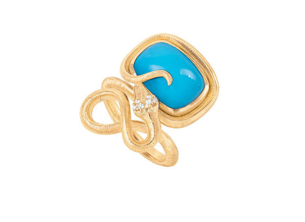 Snakes Petite 18K Gold Ring w. Diamonds & Turquoise
