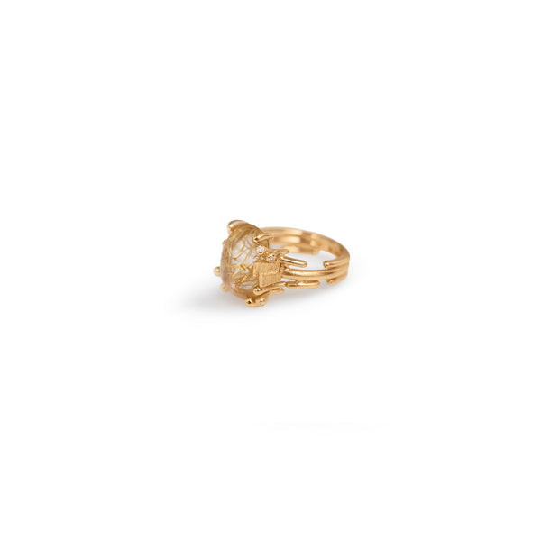 BoHo Medium 18K Guld Ring m. Diamanter & Rutil Kvarts