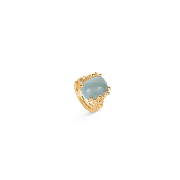 BoHo Medium 18K Guld Ring m. Diamanter & Akvamarin