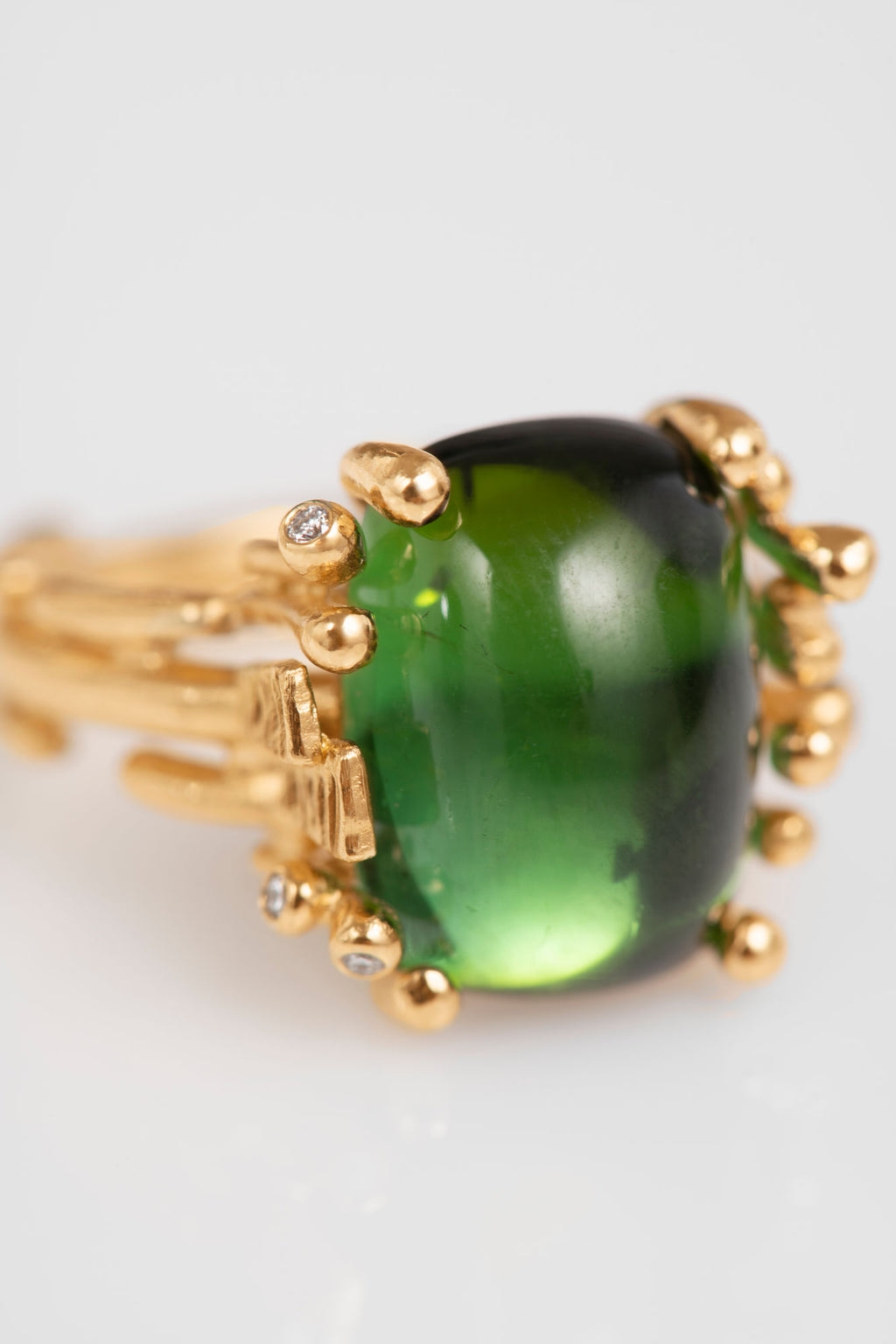 BoHo Medium 18K Gold Ring w. Diamonds & Tourmaline