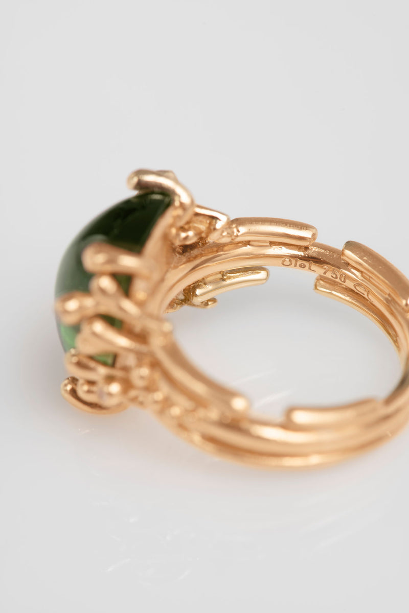 BoHo Medium 18K Gold Ring w. Diamonds & Tourmaline
