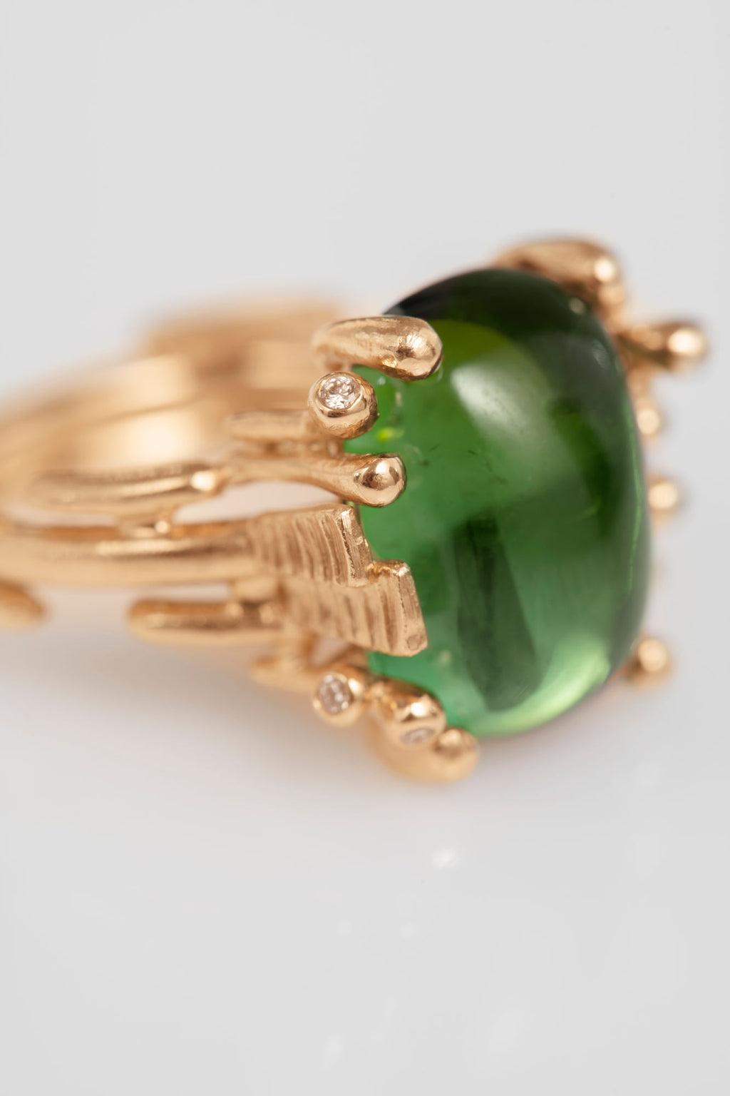BoHo Medium 18K Gold Ring w. Diamonds & Tourmaline
