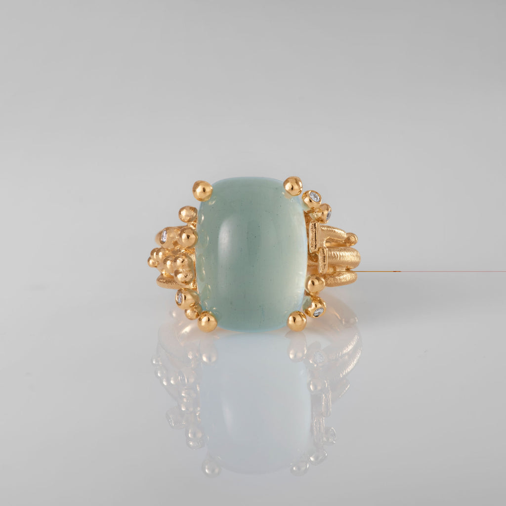 BoHo mittelgroßer Goldring aus 18K I Diamanten & Aquamarin