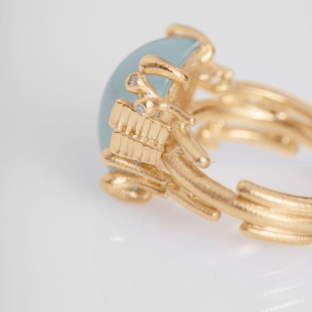 BoHo mittelgroßer Goldring aus 18K I Diamanten & Aquamarin