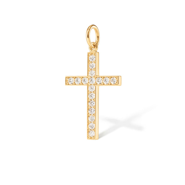 Cross Pavé 18K Gold Pendant w. Diamonds