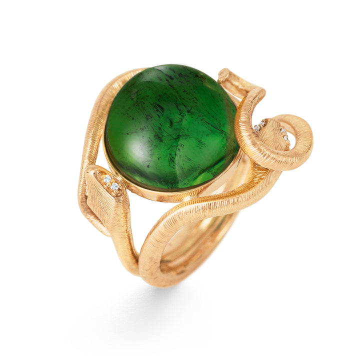 Snakes 18K Gold Ring w. Tourmaline & Diamonds