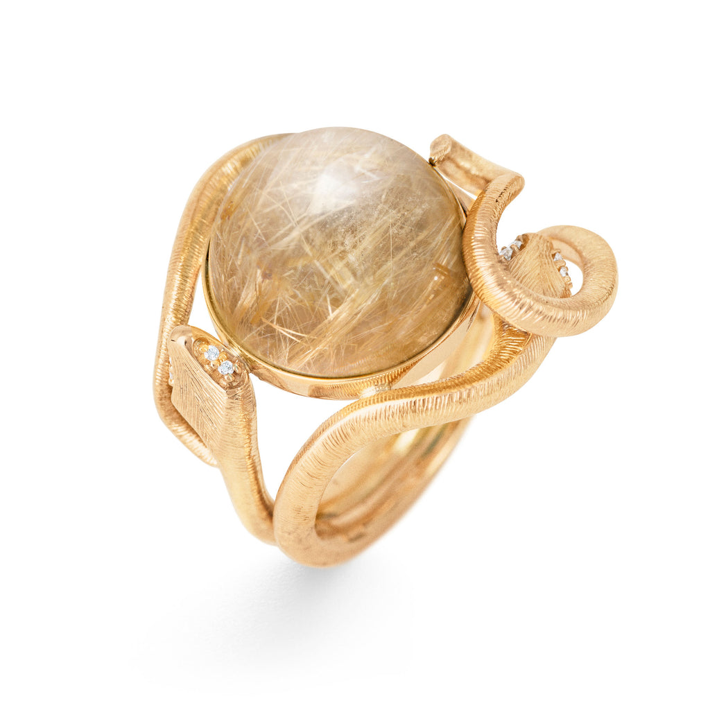 Snakes Goldring aus 18K I Rutilquartz und Diamanten