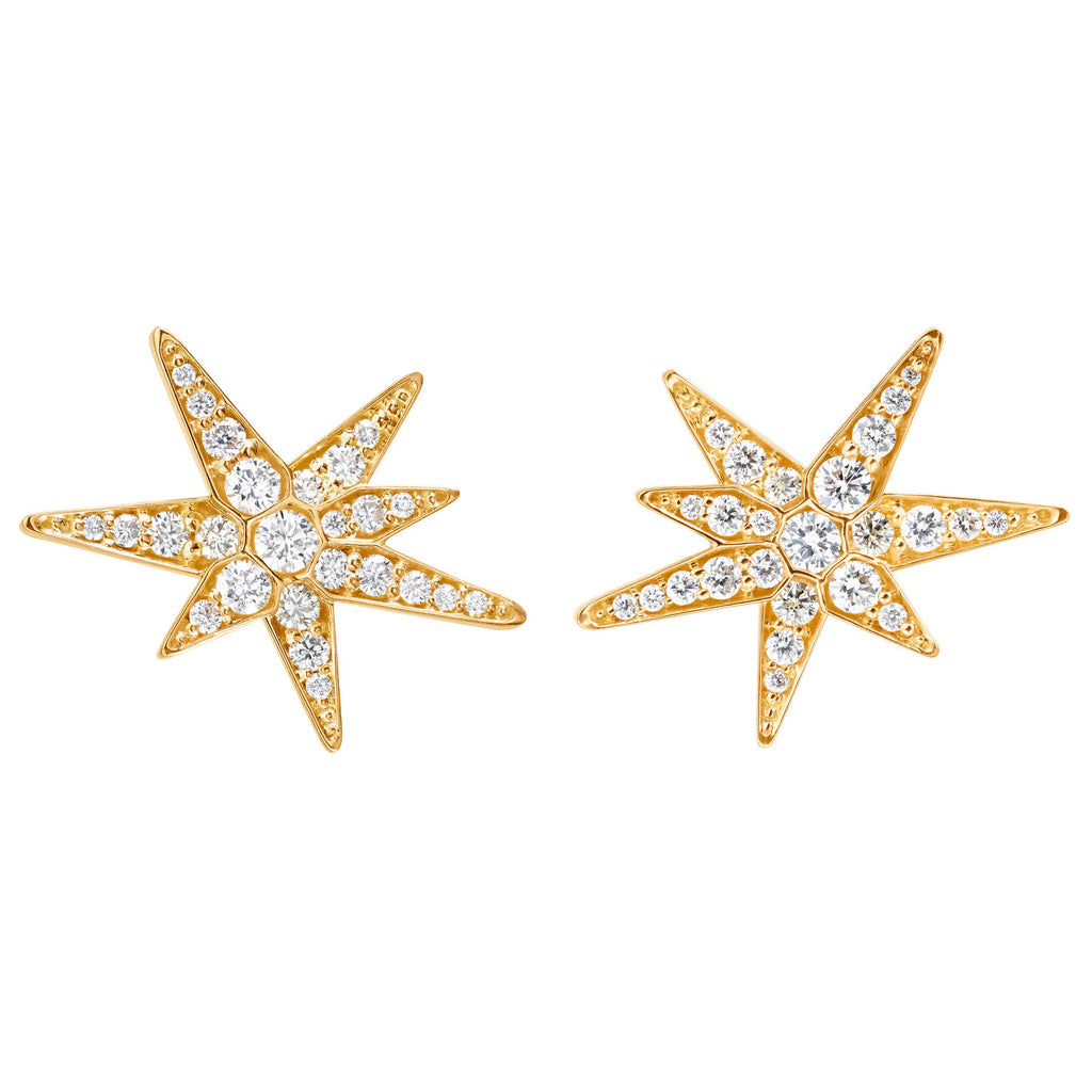 Small Funky Shooting Stars 18K Gold Stud w. Diamonds