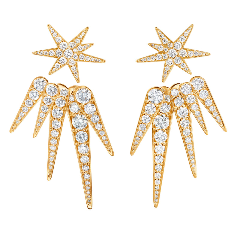 Funky Shooting Stars 5-pointed 18K Gold Earring-pendant w. Diamonds