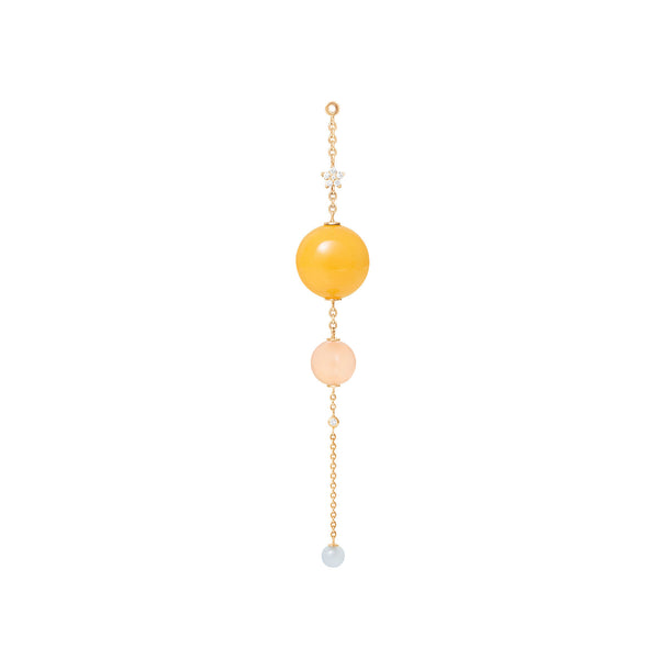 Special Edition 18K Gold Earring-pendant w. Diamond, Amber & Aquamarine