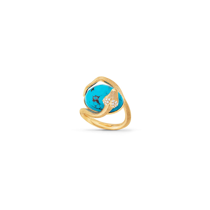 Snakes 18K Gold Ring w. Diamonds & Turquoise