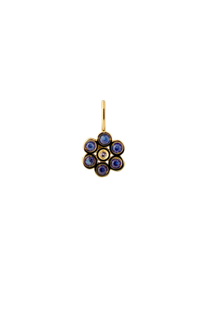 Forget Me Not Flower 18K Gold Pendant w. Topaz