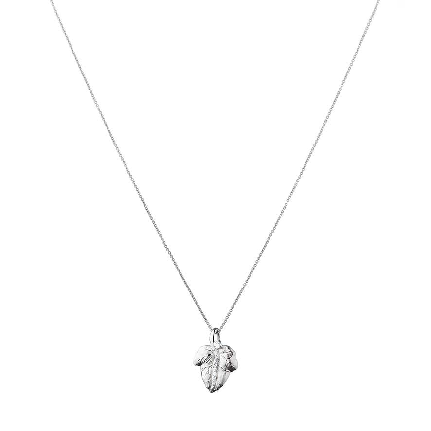 The Leaf 14K Whitegold Pendant w. Diamonds