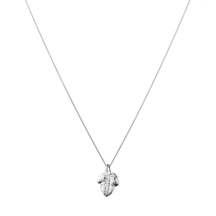 The Leaf 14K Whitegold Pendant w. Diamonds