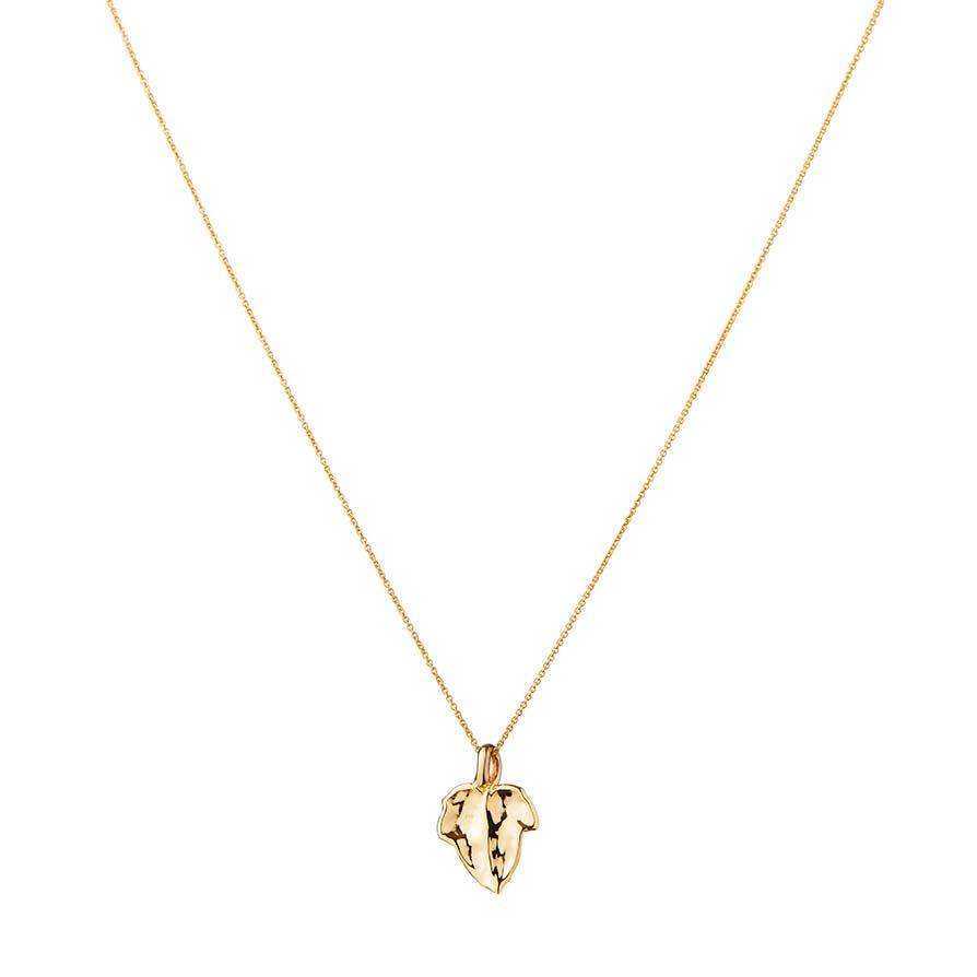 The Leaf 14K Gold Pendant w. Diamonds