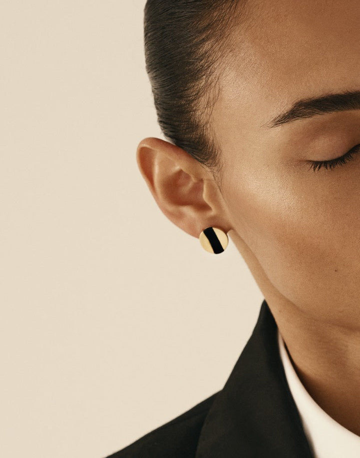 Albert Striped 18K Gold Stud