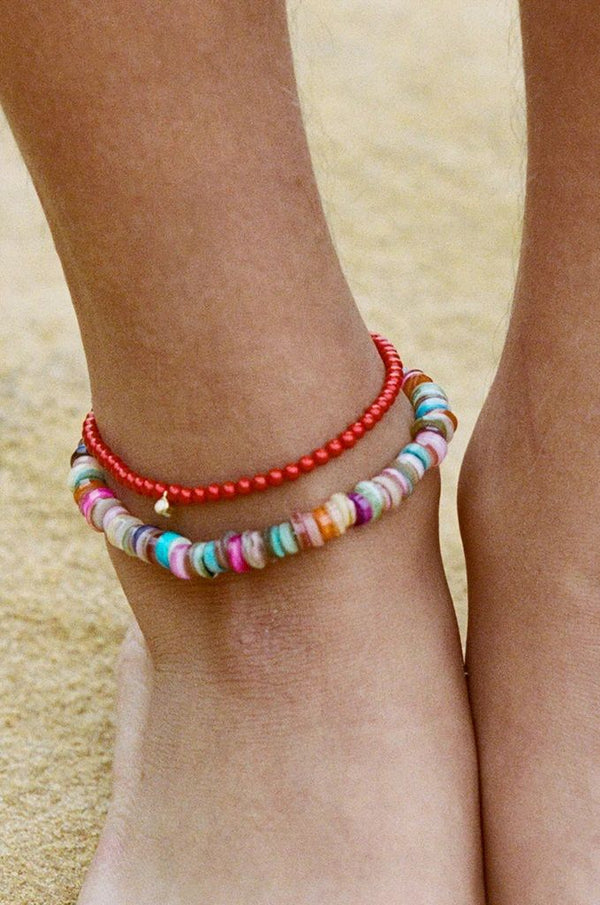 Holiday Gold Plated Anklets w. Mixed coloured Beads