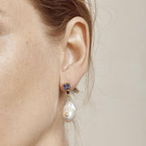 Baroque Blue Gold Plated Earrings w. Pearls
