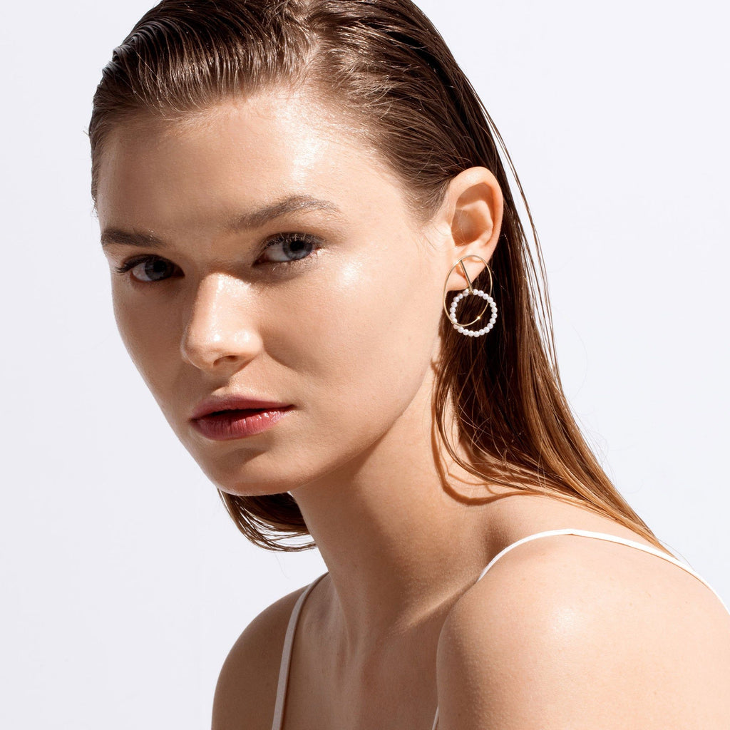 Astra Lunar 18K Gold Hoops w. Pearl