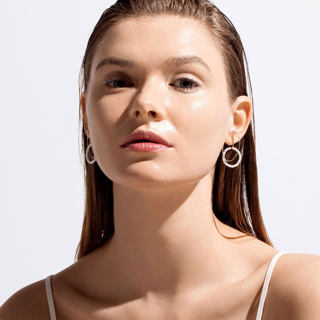 Astra Lunar 18K Gold Hoops w. Pearl