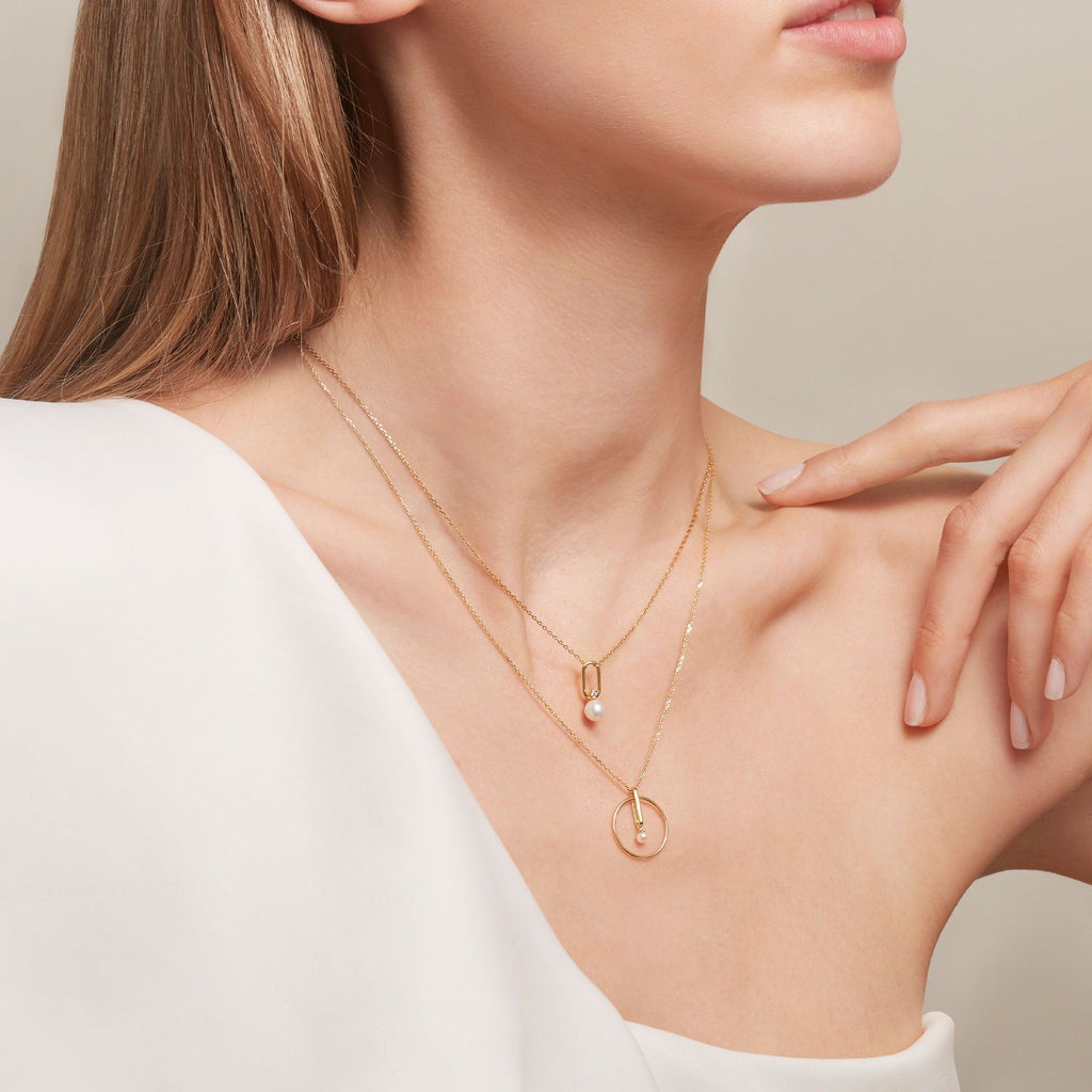 Astra Moon 18K Guld Halskæde m. Perle & Diamant