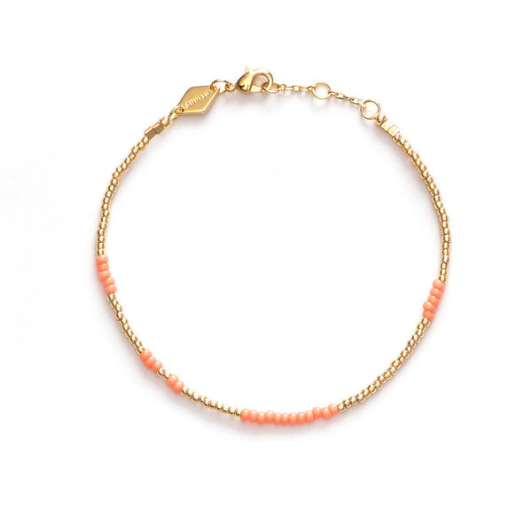 Asym Gold Plated Bracelet w. Peach Beads