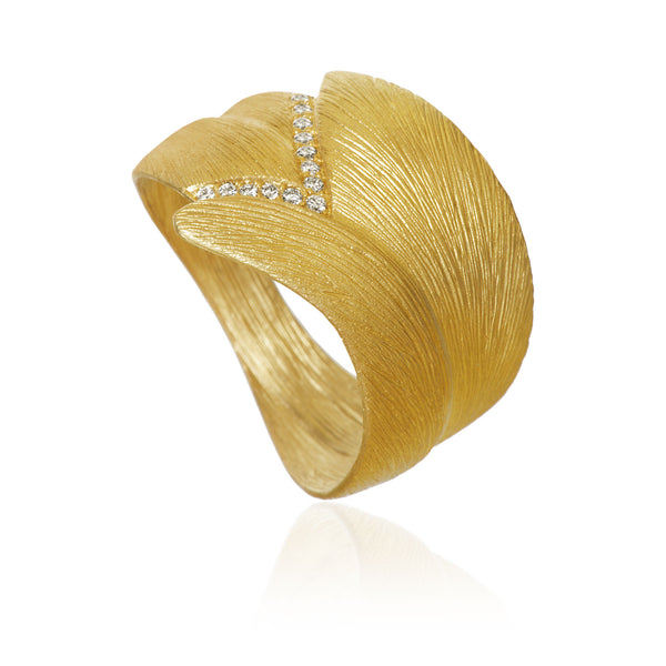 Large Aura 18K Guld Ring m. Diamanter