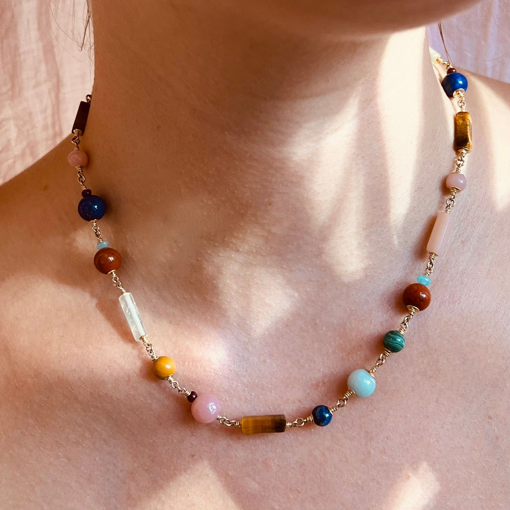 Anette 14K goldbesetzter Halskette I Edelsteine