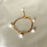 Drop 18K Gold Plated Bracelet w. Pearls