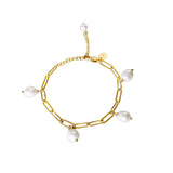 Drop 18K Gold Plated Bracelet w. Pearls