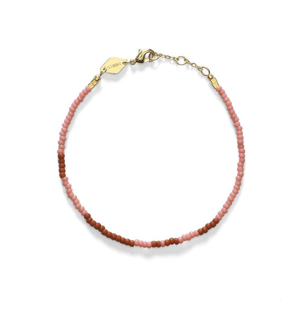 Asym Bold Gold Plated Bracelet w. Peach Biscuit Beads