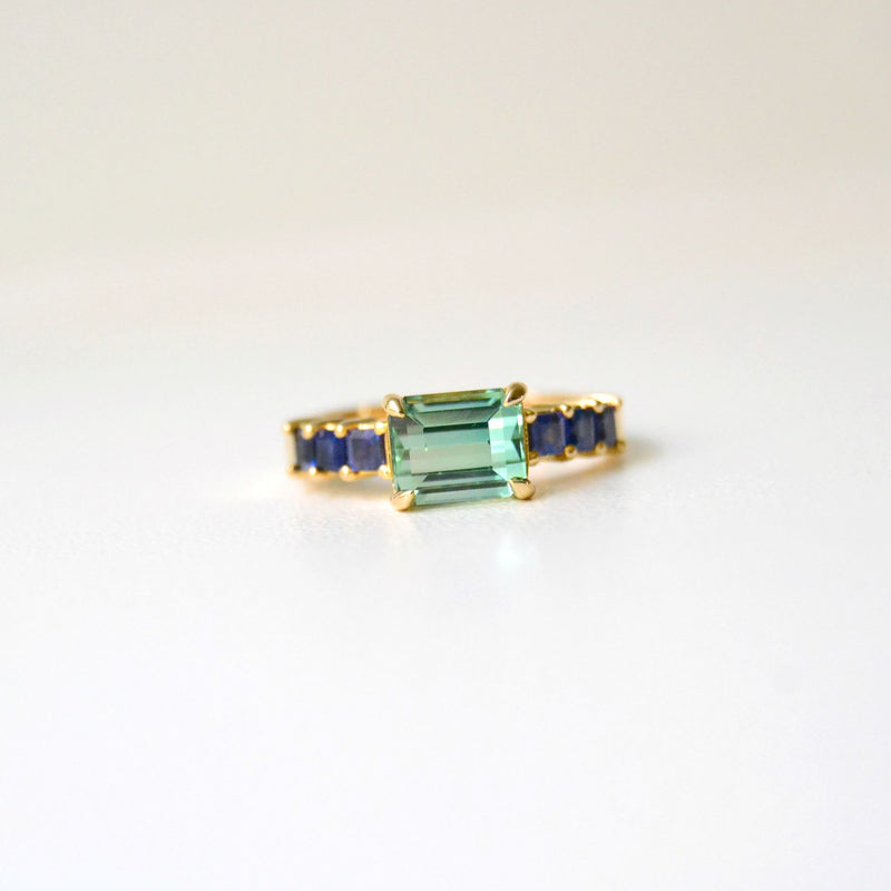 Daraya 18K Gold Ring w. Tourmaline & Sapphires