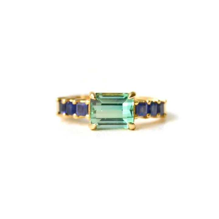 Daraya 18K Gold Ring w. Tourmaline & Sapphires