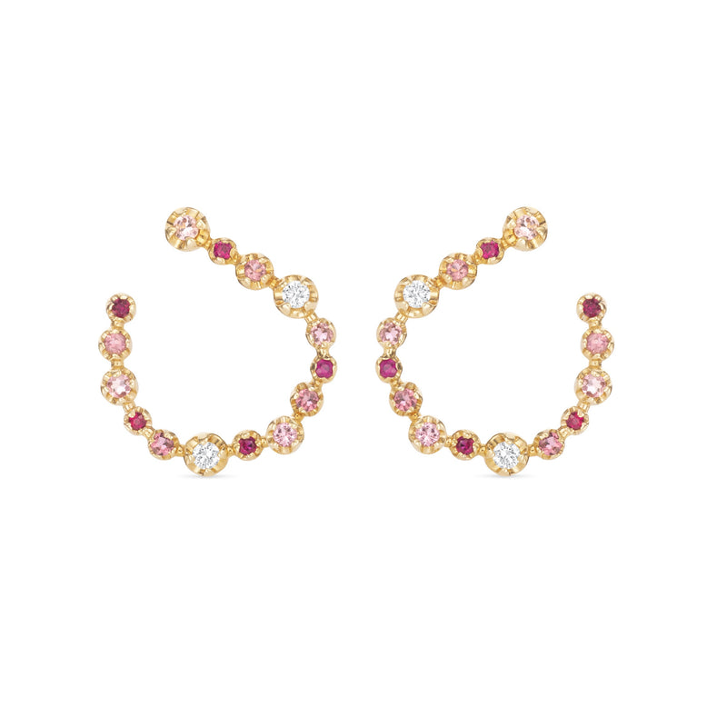 Artisia Leaf 18K Gold Earrings w. Diamonds & Rubies