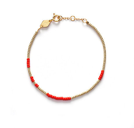 Asym Gold Plated Bracelet w. Red Beads