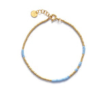 Asym Gold Plated Bracelet w. Light Blue Beads