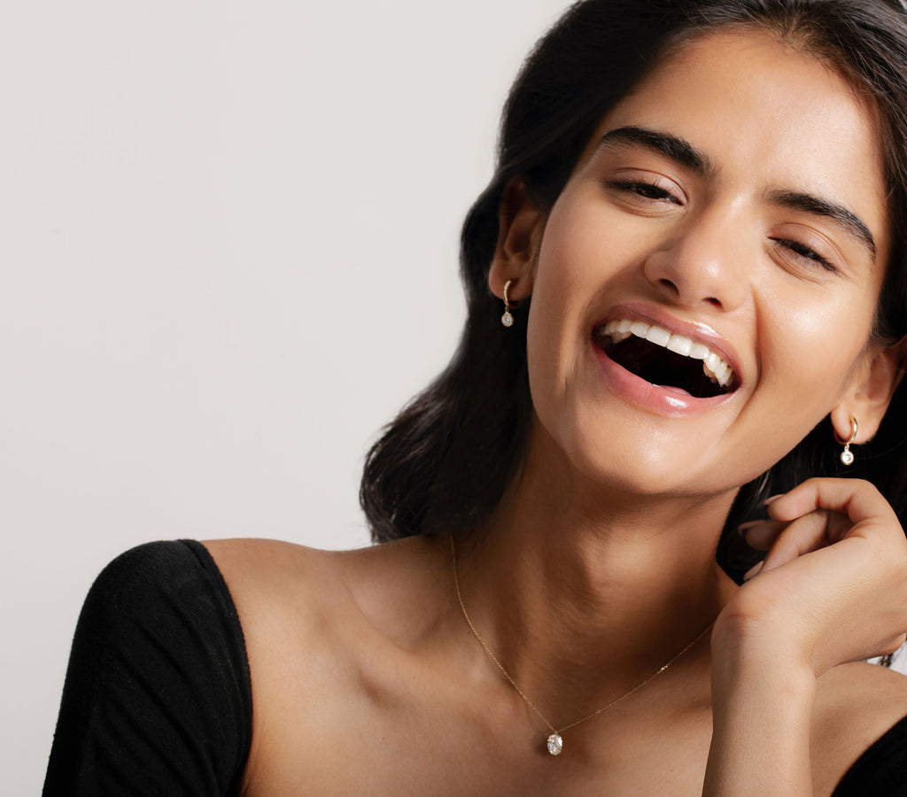 Round Bezel 14K Gold Huggie w. Lab-Grown Diamonds