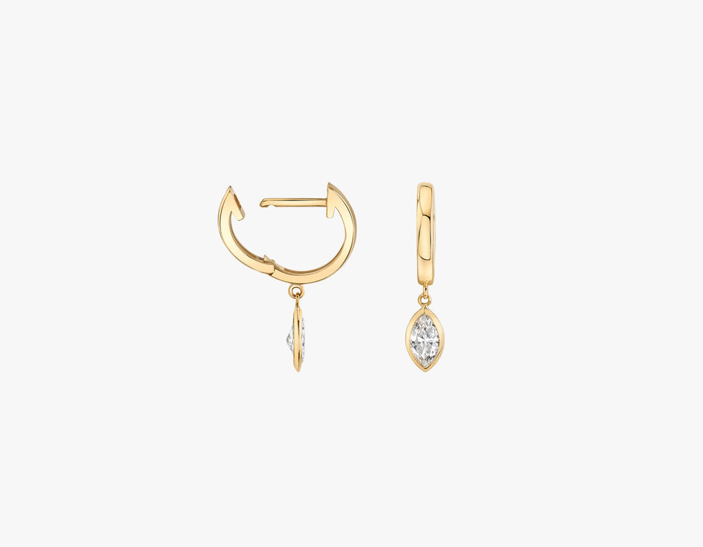 Marquise Bezel 14K Gold Huggie w. Lab-Grown Diamonds
