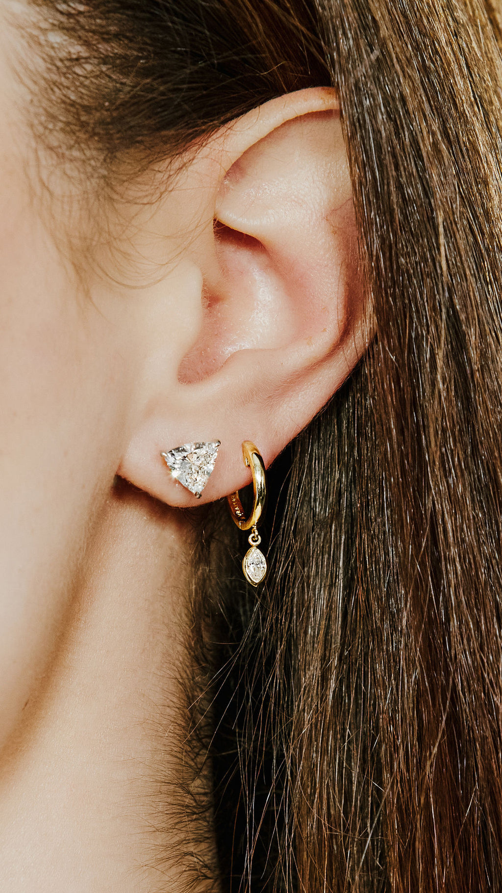 Marquise Bezel 14K Gold Huggie w. Lab-Grown Diamonds