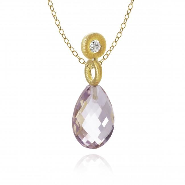 Glory 18K Gold Pendant w. Diamond & Amethyst